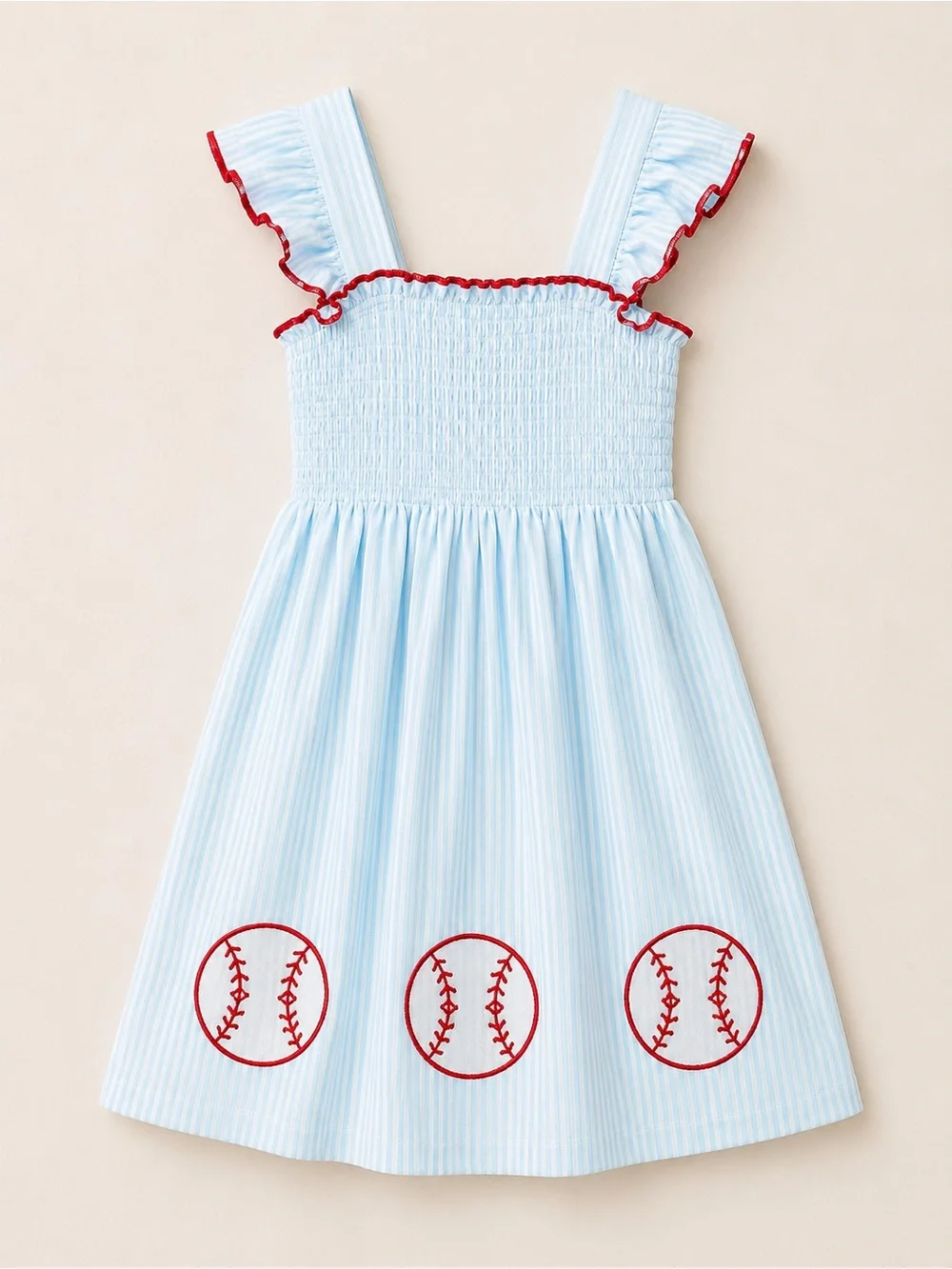 Rylee Faith Girls Baseball Embroidered Smocked Dress 7T